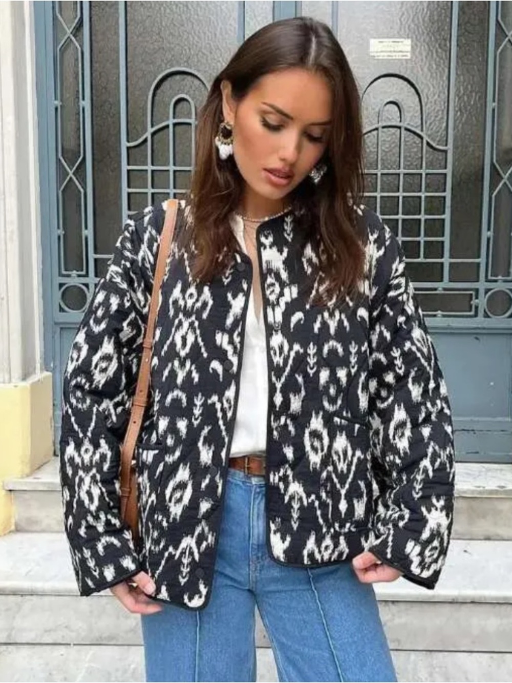 New ZARA Print Puffer Jacket With Front Patch Pockets And Side Vents